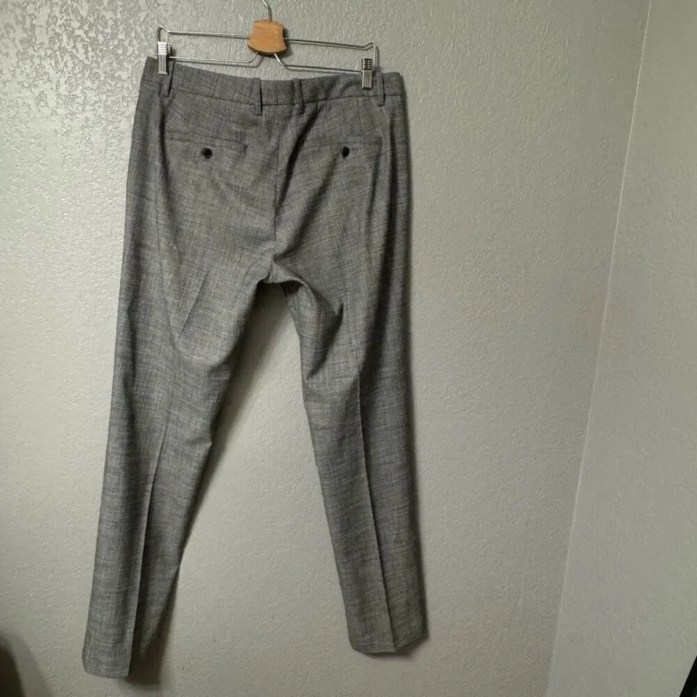 Fairlane Trouser Pants Mens 34x34 Slim Fit Gray Microplaid Polyester Viscose